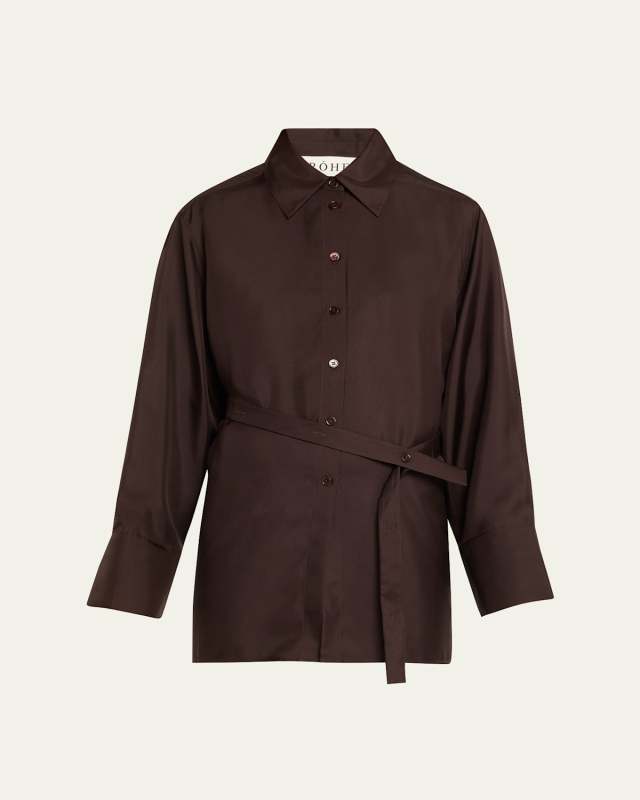 Long-Sleeve Deconstructed Silk Shirt